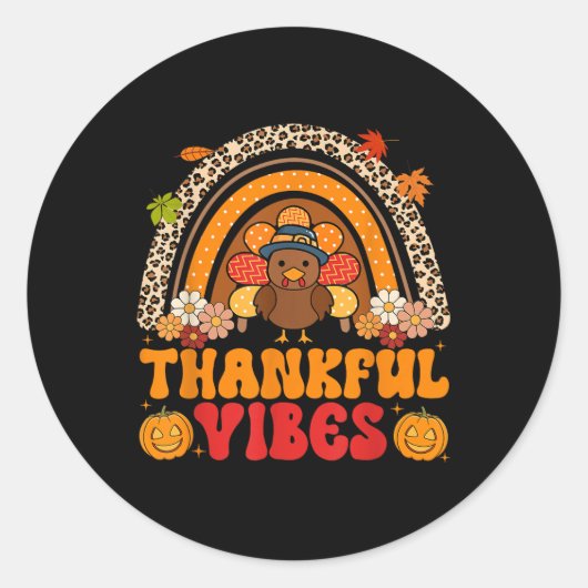 Thankful Vibes Turkey Rainbow Retro Thanksgiving W Runder Aufkleber (Vorderseite)