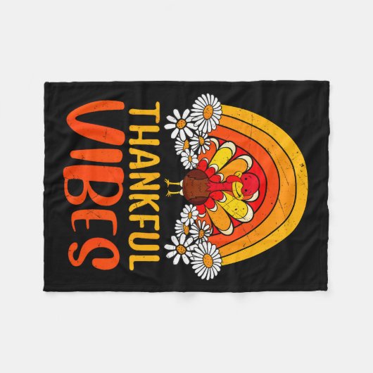 Thankful Vibes Turkey Retro Groovy Thanksgiving Ra Fleecedecke (Vorderseite (Horizontal))
