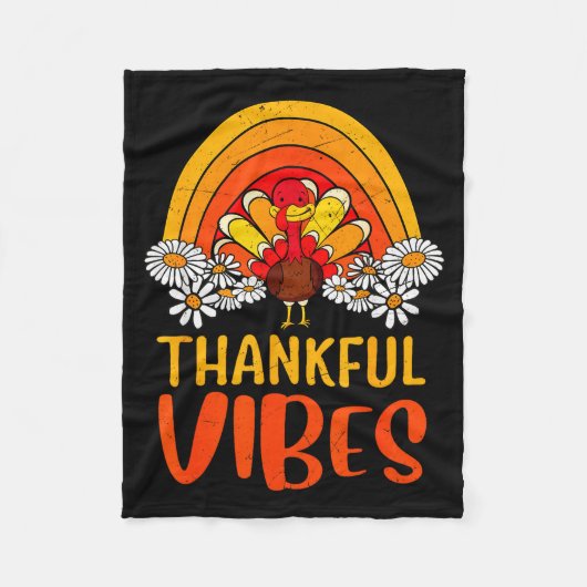 Thankful Vibes Turkey Retro Groovy Thanksgiving Ra Fleecedecke (Vorderseite)