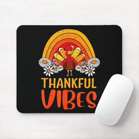 Thankful Vibes Turkey Retro Groovy Thanksgiving Ra Mousepad (Mit Mouse)
