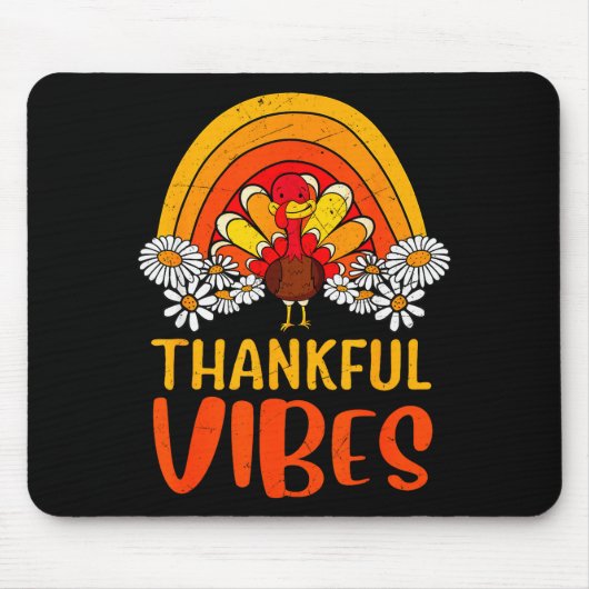 Thankful Vibes Turkey Retro Groovy Thanksgiving Ra Mousepad (Vorne)