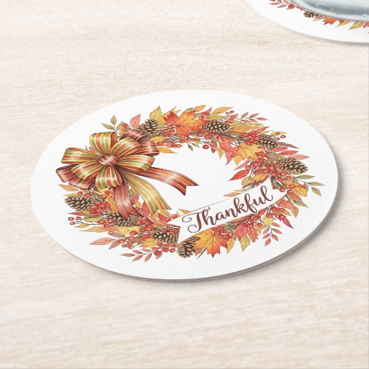 Thankful Wreath Runder Pappuntersetzer (Angewinkelt)
