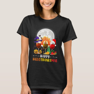 Thankgiving Halloween Wine Glass Happy Hallodanke T-Shirt