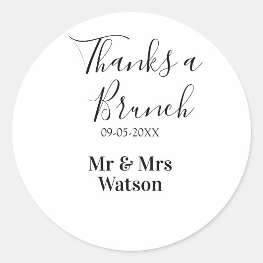Thanks a brunch post wedding name date simple  runder aufkleber (Vorderseite)