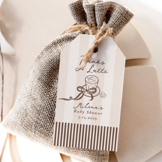 Thanks a Latte Bebe Cafe Brown Bow Baby Shower Geschenkanhänger
