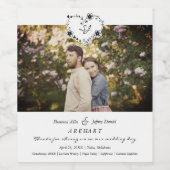 Thanks Floral Heart Wedding Photo Engaged Couple Weinetikett (Einzelnes Label)