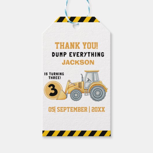 "Thanks for Building Memories –Construction Party Geschenkanhänger (Vorderseite)