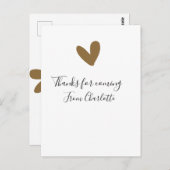 thanks for coming add name text message gold heart postkarte (Vorne/Hinten)
