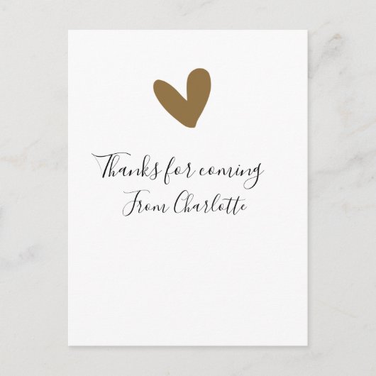 thanks for coming add name text message gold heart postkarte (Vorderseite)