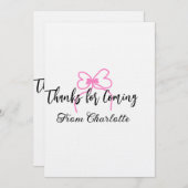 thanks for coming add name text message pink bow f einladung (Vorne/Hinten)