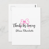 thanks for coming add name text message pink bow f postkarte (Vorne/Hinten)