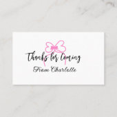 thanks for coming add name text message pink bow f visitenkarte (Rückseite)
