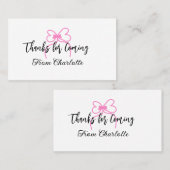 thanks for coming add name text message pink bow f visitenkarte (Vorne/Hinten)