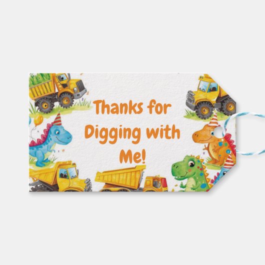Thanks For Digging With Me Construction Dinosaur Geschenkanhänger (Vorderseite (Horizontal))
