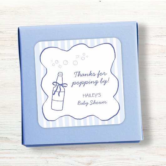 Thanks For Popping By Soda Bottle Blue Baby Shower Quadratischer Aufkleber