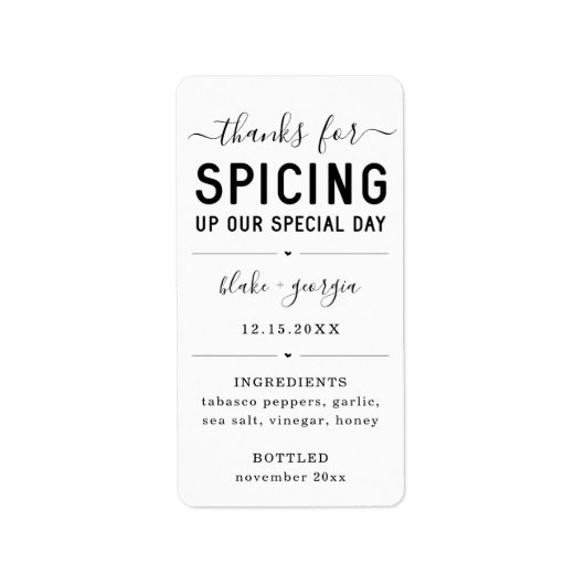 Thanks for Spicing Up Our Special Day Sauce Label Adressaufkleber (Vorne)