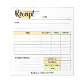 Thanks Order Receipt Form | Small Business Invoice Notizblock (Vorderseite)