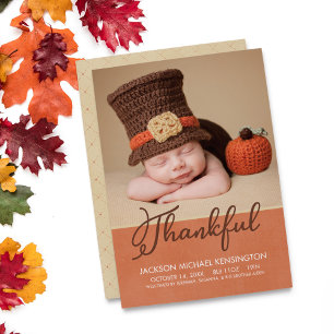 Thanksgiving Autumn Baby Birth Photo Ankündigung