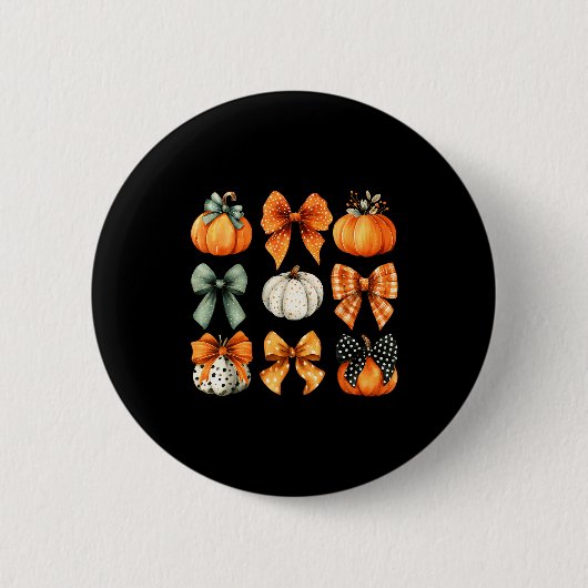 Thanksgiving Autumn Fall Leaves Coquette Bow Pumpk Button (Vorderseite)