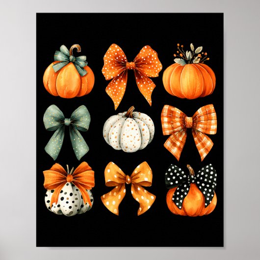 Thanksgiving Autumn Fall Leaves Coquette Bow Pumpk Poster (Vorne)