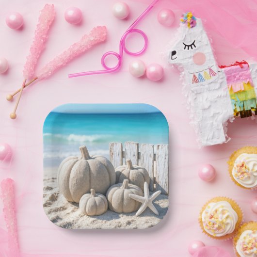 Thanksgiving Beach Sand Pumpkins and Starfish Pappteller (Party)