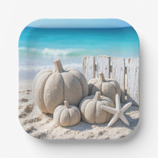 Thanksgiving Beach Sand Pumpkins and Starfish Pappteller (Vorderseite)
