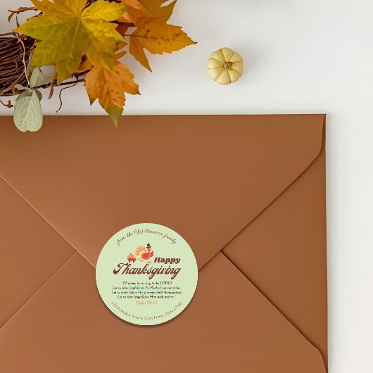 Thanksgiving Bible Verse | Name & Address Envelope Runder Aufkleber