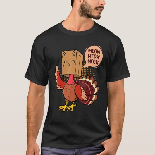 Thanksgiving Cat   Fake Cat Meow Thanksgiving Turk T-Shirt (Vorderseite)