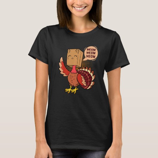 Thanksgiving Cat Fake Cat Meow Thanksgiving Turke T-Shirt (Vorderseite)