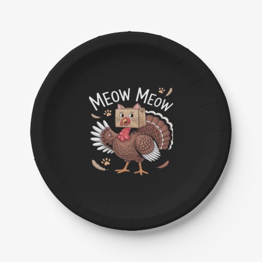 Thanksgiving Cat Funny Fake Cat Meow Thanksgiving Pappteller (Vorderseite)