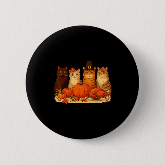 Thanksgiving Cats Dinner Pumpkin Autumn Men Women Button (Vorderseite)