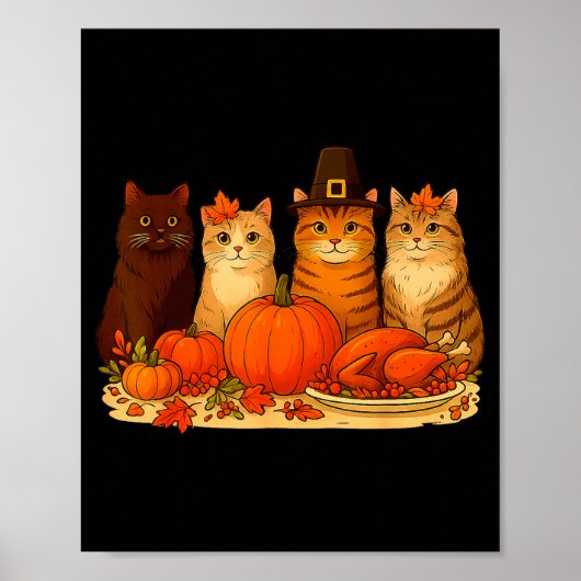 Thanksgiving Cats Dinner Pumpkin Autumn Men Women Poster (Vorne)