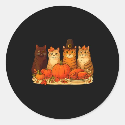 Thanksgiving Cats Dinner Pumpkin Autumn Men Women Runder Aufkleber (Vorderseite)