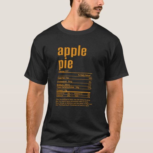 Thanksgiving Christmas Apple Pie Nutritional Facts T-Shirt (Vorderseite)