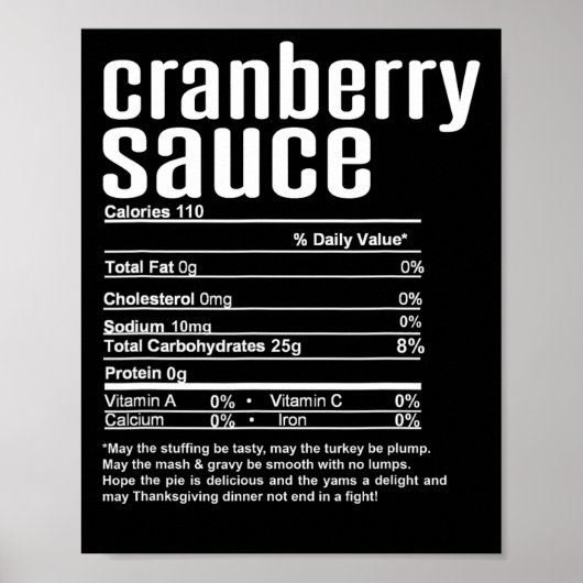 Thanksgiving Christmas Cranberry Sauce Nutritional Poster (Vorne)