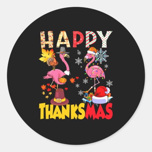 Thanksgiving Christmas Flamingo Happy Thanksmas Xm Runder Aufkleber (Vorderseite)