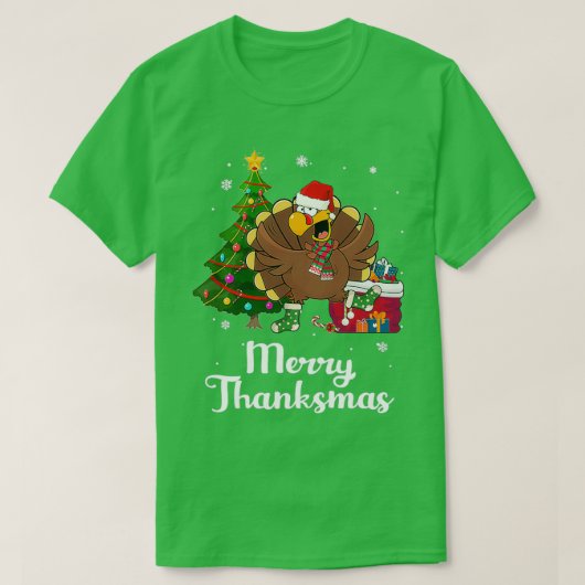 Thanksgiving Christmas Turkey Merry Thanksmas T-Shirt (Design vorne)