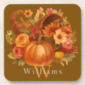 Thanksgiving Cornucopia Monogram Getränkeuntersetzer (Vorderseite)