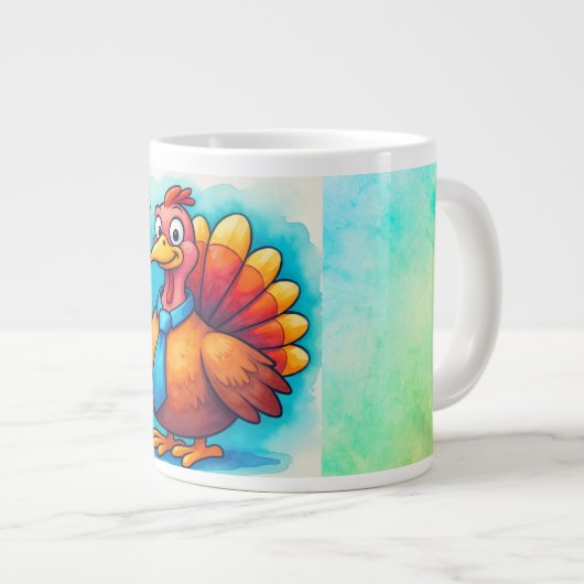 Thanksgiving, Cute Turkey, Giant Coffee Mug Jumbo-Tasse (Vorderseite Rechts)