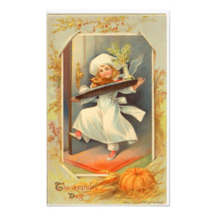 Thanksgiving-Day Mädchen Koch Vintage Fotodruck