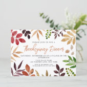 Thanksgiving Dinner Colorful Autumn Leaves Einladung (Stehend Vorderseite)