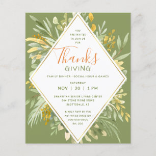 Thanksgiving Dinner Elegant Gold Leaves Greenery Flyer