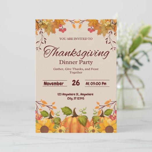 Thanksgiving Dinner Invitation Fall Celebration Einladung (Stehend Vorderseite)