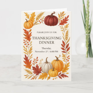Thanksgiving Dinner Invitation Watercolor Pumpkins Karte