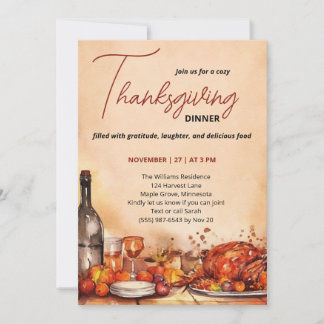 Thanksgiving Dinner invitation with Autumn Feast  Einladung