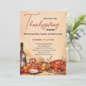 Thanksgiving Dinner invitation with Autumn Feast  Einladung (Stehend Vorderseite)