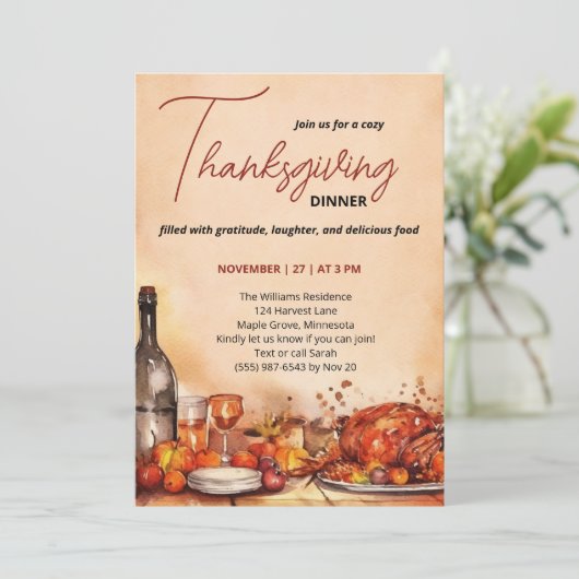 Thanksgiving Dinner invitation with Autumn Feast  Einladung (Stehend Vorderseite)