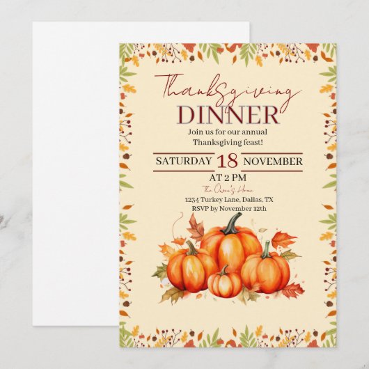 Thanksgiving Dinner Partie Einladung (Vorne/Hinten)