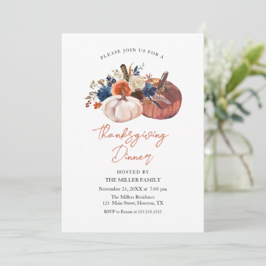 Thanksgiving Dinner Pumpkins Invitation Einladung (Stehend Vorderseite)