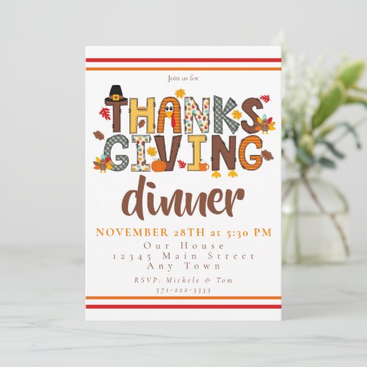 Thanksgiving Dinner Script Festive  Einladung (Stehend Vorderseite)